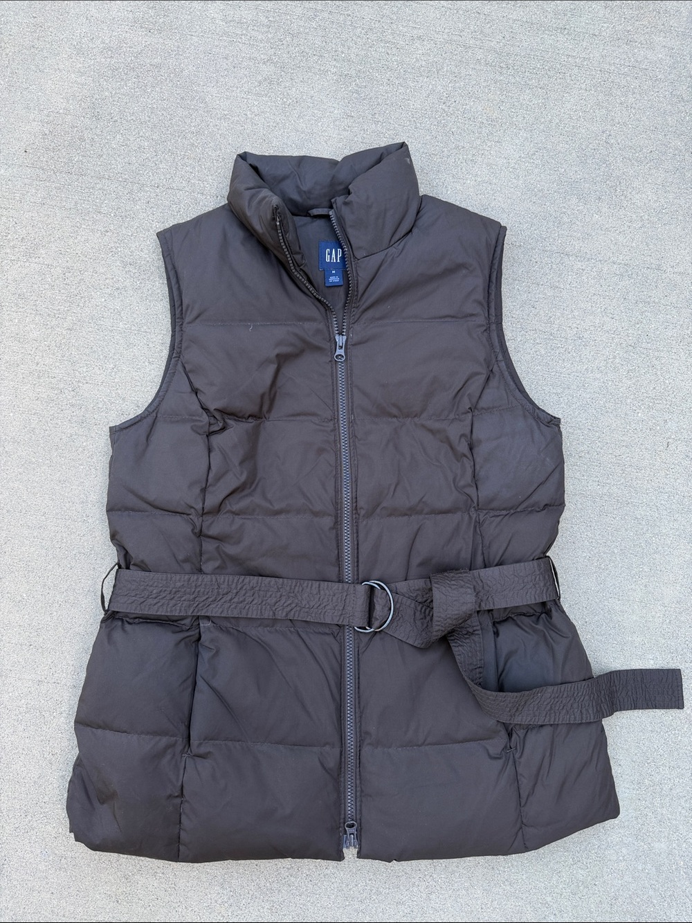 GAP Black Quilted Down Puffer Vest with D-Ring Belt